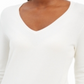 JM Collection Suéter Feminino com Punhos e Botões e Gola V, Branco, Tamanho Pequeno