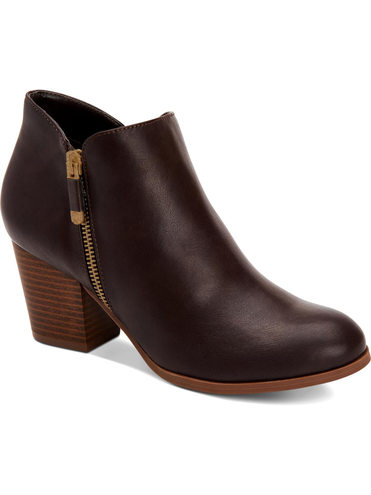 Botas femininas com zíper e bico amendoado, estilo &amp; co, marrom, tamanho 7,5 M