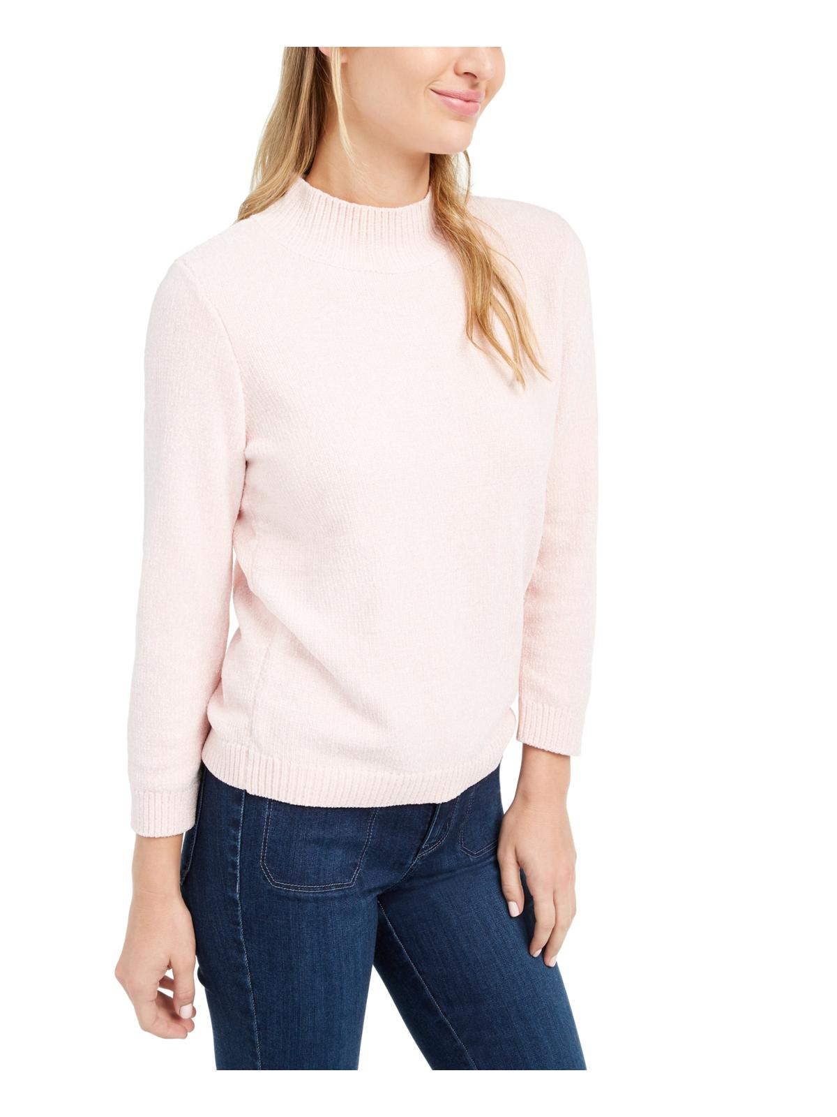 Suéter feminino Maison Jules com gola alta e acabamento canelado metálico, rosa, tamanho extrapequeno