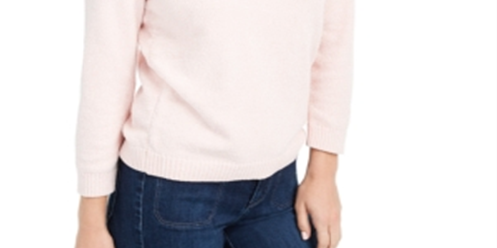 Suéter feminino Maison Jules com gola alta e acabamento canelado metálico, rosa, tamanho extrapequeno