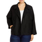 Blazer feminino Eileen Fisher preto com bolsos, manga comprida, frente aberta, para usar no trabalho, plus 1X