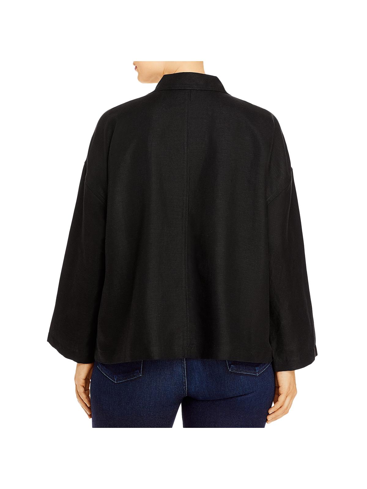 Blazer feminino Eileen Fisher preto com bolsos, manga comprida, frente aberta, para usar no trabalho, plus 1X