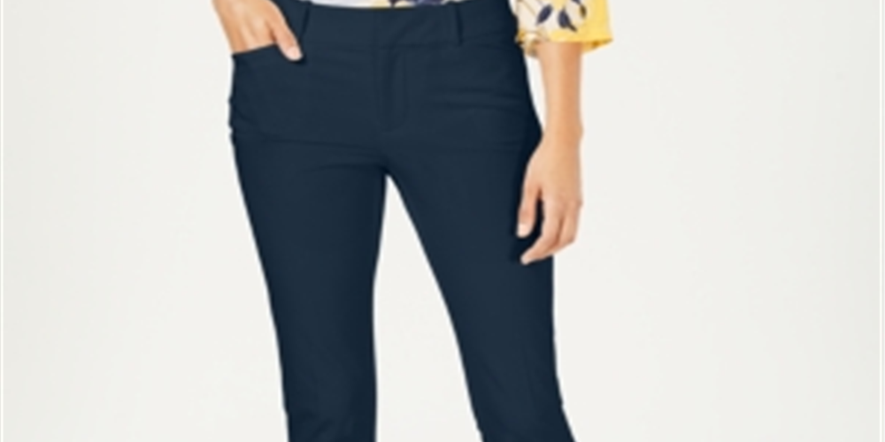 Calça feminina Charter Club Solid Newport Slim Leg Azul Tamanho 8 Petite