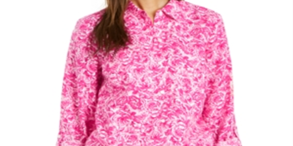 Blusa estampada de linho feminina Charter Club, rosa, tamanho médio