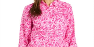 Blusa estampada de linho feminina Charter Club, rosa, tamanho médio