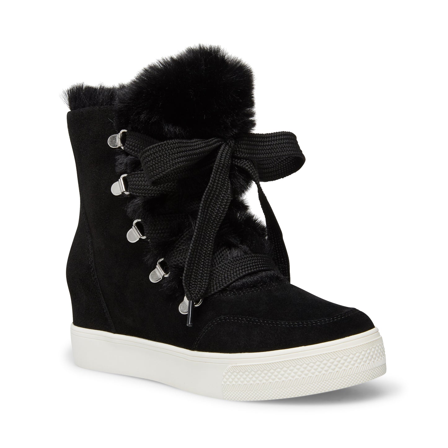 Tênis botinha de pele sintética Wharton Steve Madden feminino, preto, tamanho 6 M