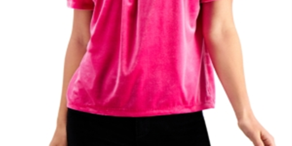Charter Club Blusa de veludo feminina manga curta preta tamanho grande
