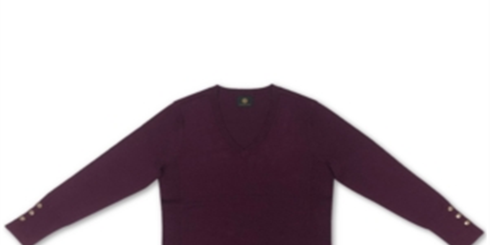 JM Collection Suéter Feminino com Punhos e Botões, Gola V, Roxo, Tamanho Pequeno