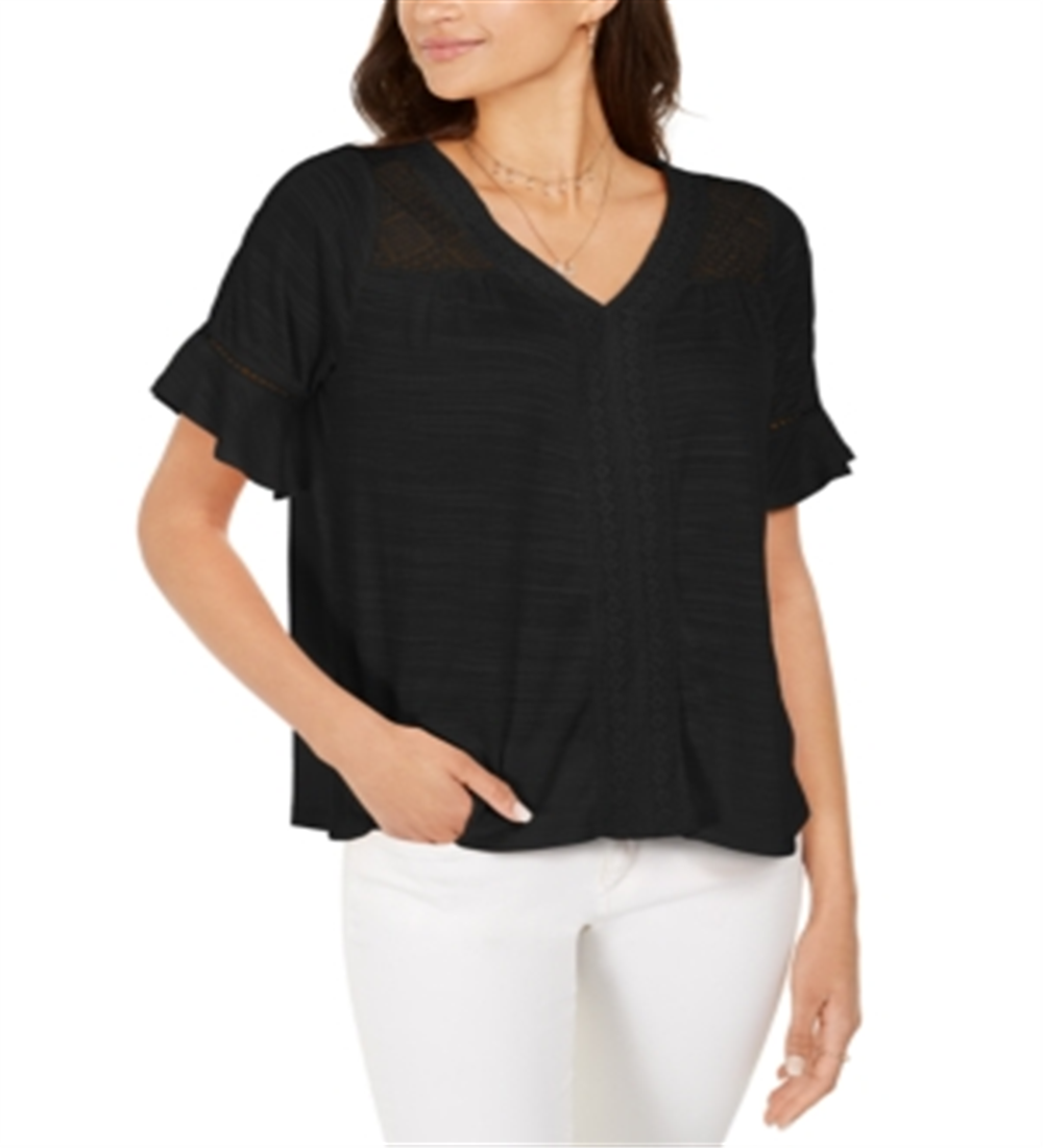 Top de crochê feminino Style &amp; Co, preto, tamanho médio