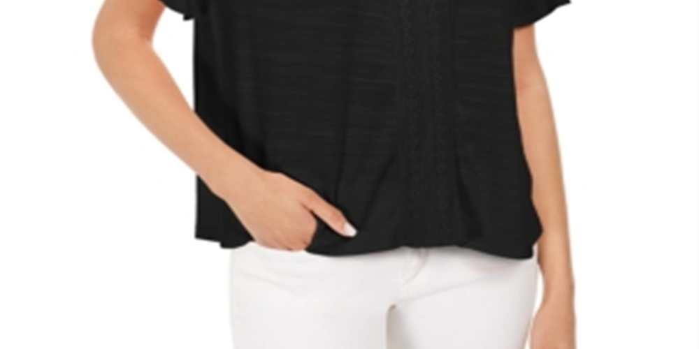 Top de crochê feminino Style &amp; Co, preto, tamanho médio