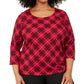 Karen Scott Top Plus Feminino Xadrez Decote Redondo Vermelho Tamanho 1X