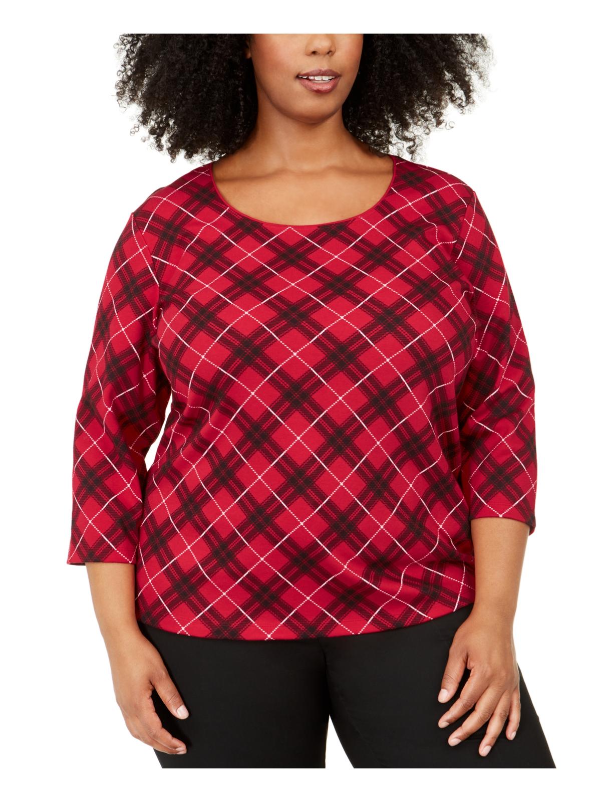 Karen Scott Top Plus Feminino Xadrez Decote Redondo Vermelho Tamanho 1X