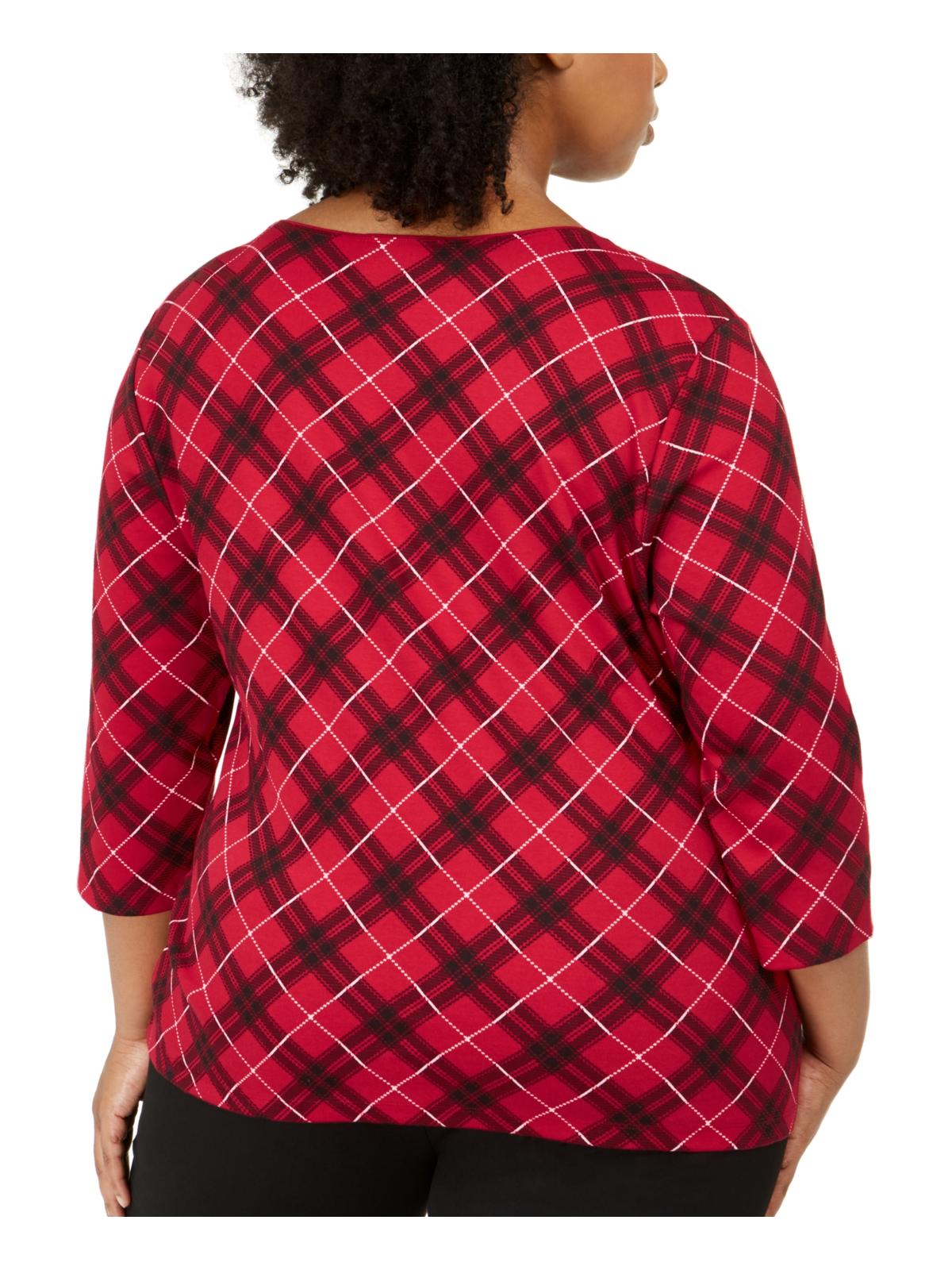 Karen Scott Top Plus Feminino Xadrez Decote Redondo Vermelho Tamanho 1X