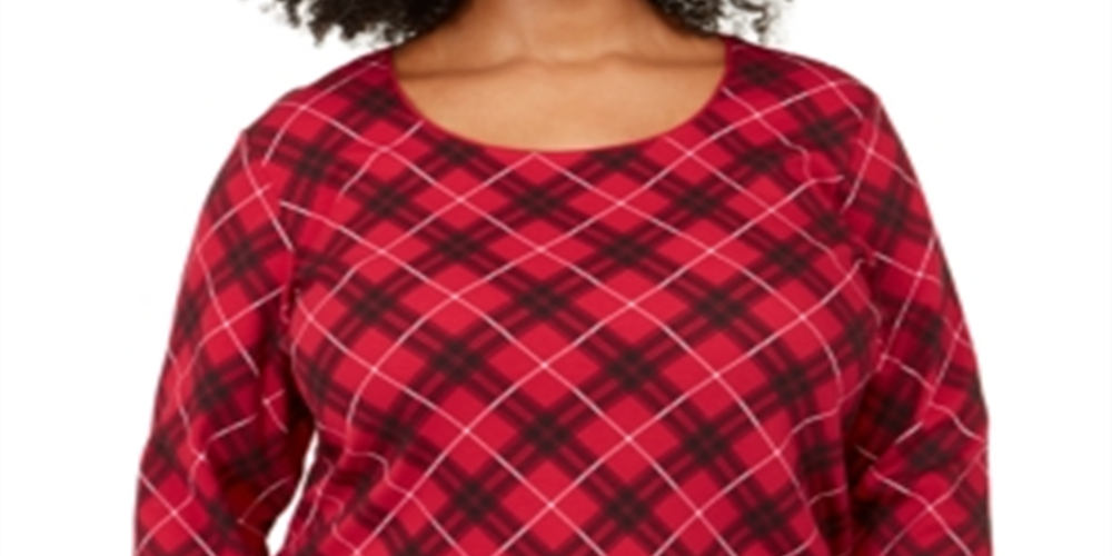 Karen Scott Top Plus Feminino Xadrez Decote Redondo Vermelho Tamanho 1X