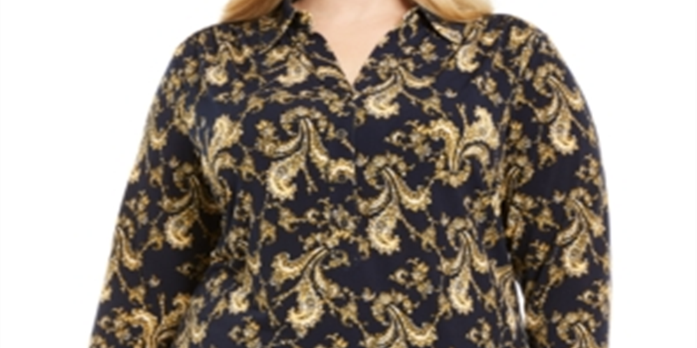Camisa polo feminina Charter Club Plus Paisley estilo azul tamanho 2X
