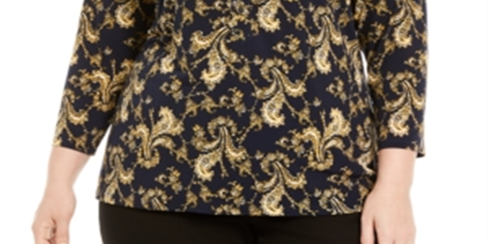 Camisa polo feminina Charter Club Plus Paisley estilo azul tamanho 2X