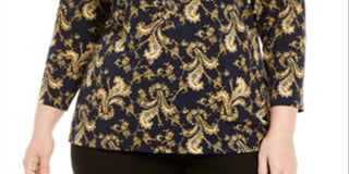 Camisa polo feminina Charter Club Plus Paisley estilo azul tamanho 2X