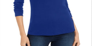 Camiseta feminina de gola alta Pima Charter Club, azul, tamanho pequeno