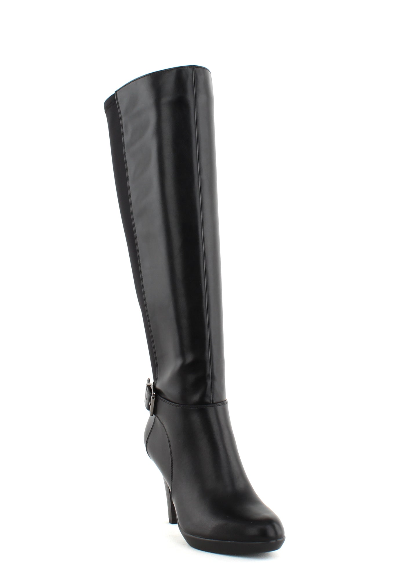 Botas femininas Alfani Vennuss com bico amendoado e cano médio, pretas, tamanho 6,5 M