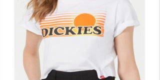 Camiseta feminina Dickies New Logo Graphic de manga curta, branca, tamanho médio