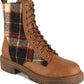 Botas de combate femininas Rock &amp; Candy MAX em couro sintético, tamanho 8,5 M, marrom