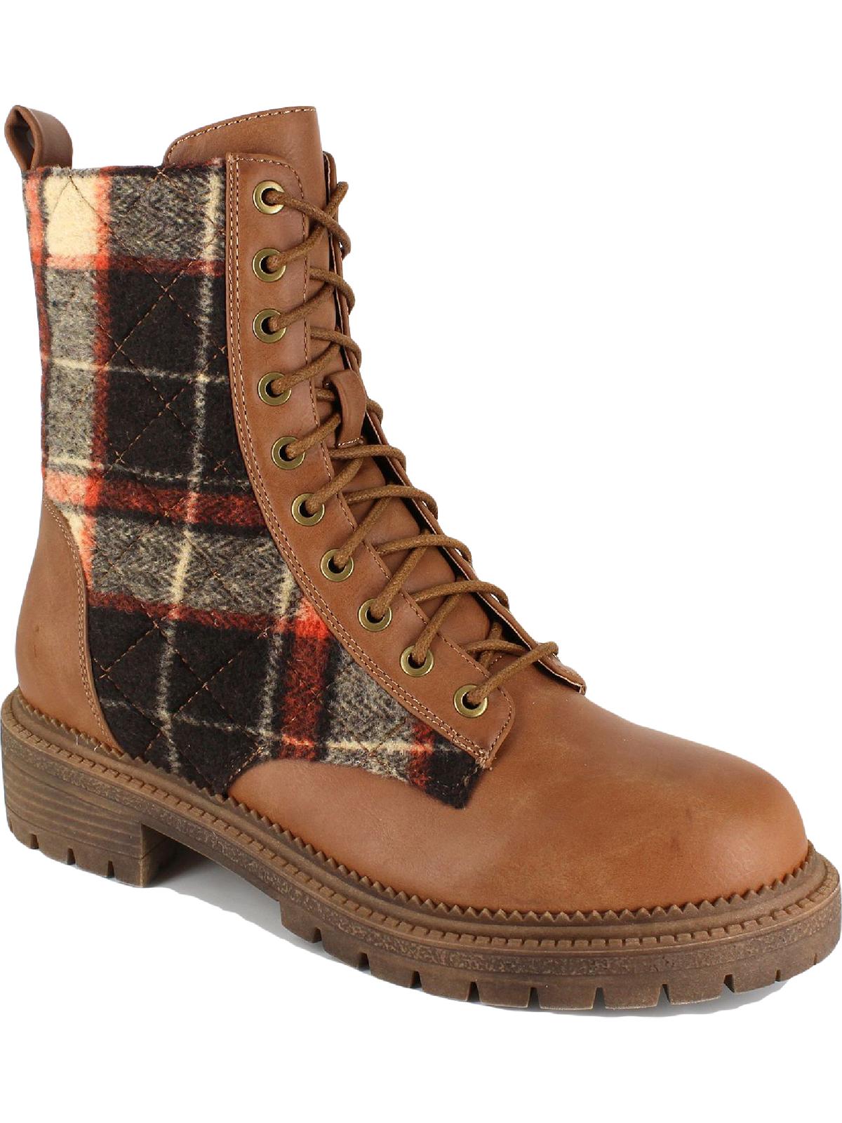 Botas de combate femininas Rock &amp; Candy MAX em couro sintético, tamanho 8,5 M, marrom
