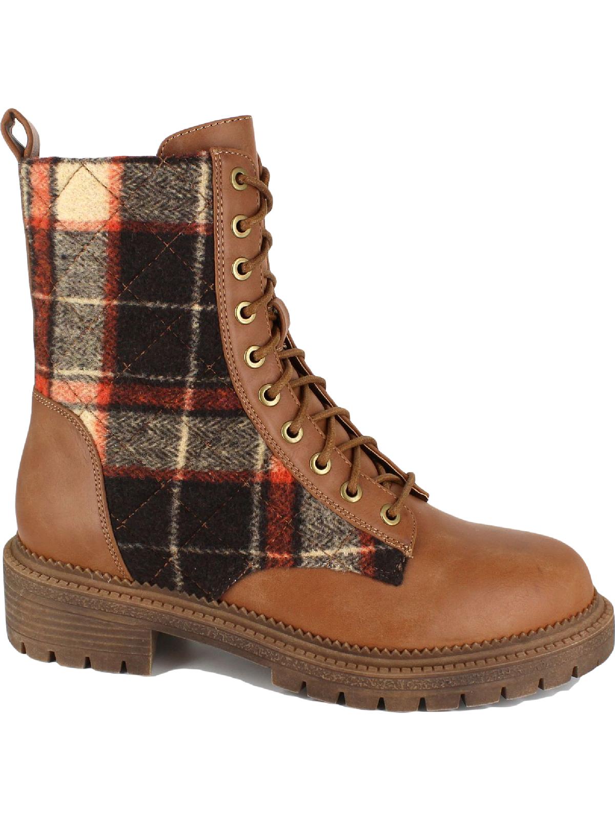 Botas de combate femininas Rock &amp; Candy MAX em couro sintético, tamanho 8,5 M, marrom