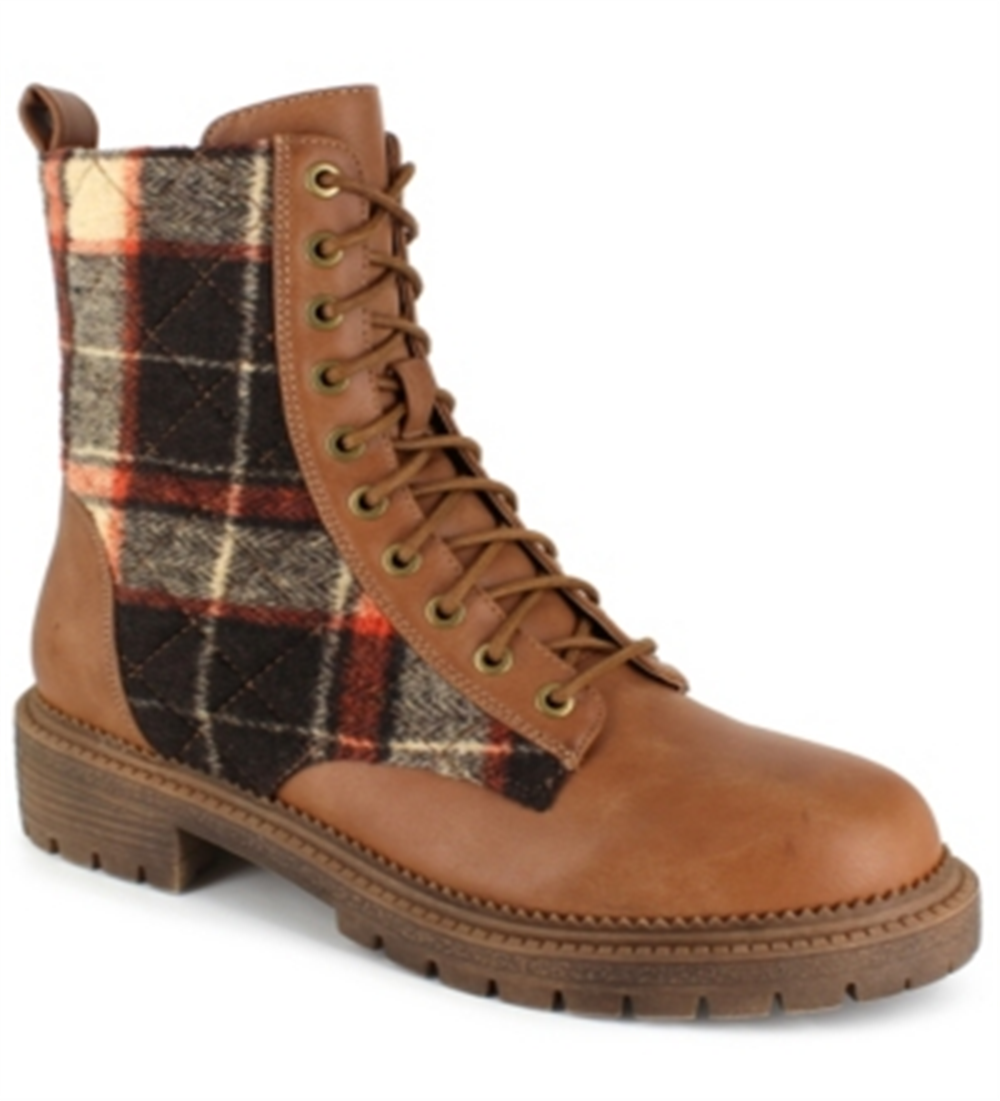 Botas de combate femininas Rock &amp; Candy MAX em couro sintético, tamanho 8,5 M, marrom