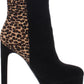 Botas femininas Guss com salto agulha e estampa animal, plataforma 1, bico fino, zíper, pretas, tamanho 8,5 M