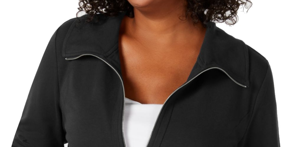 Jaqueta feminina Karen Scott Plus Casual de malha com zíper frontal, preta, tamanho 1X