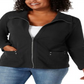 Jaqueta feminina Karen Scott Plus Casual de malha com zíper frontal, preta, tamanho 1X