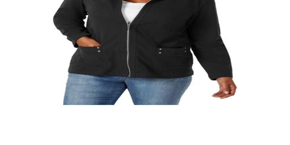 Jaqueta feminina Karen Scott Plus Casual de malha com zíper frontal, preta, tamanho 1X