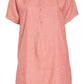 Vestido Eileen Fisher Plus de linho orgânico com gola mandarim, rosa, tamanho 2X