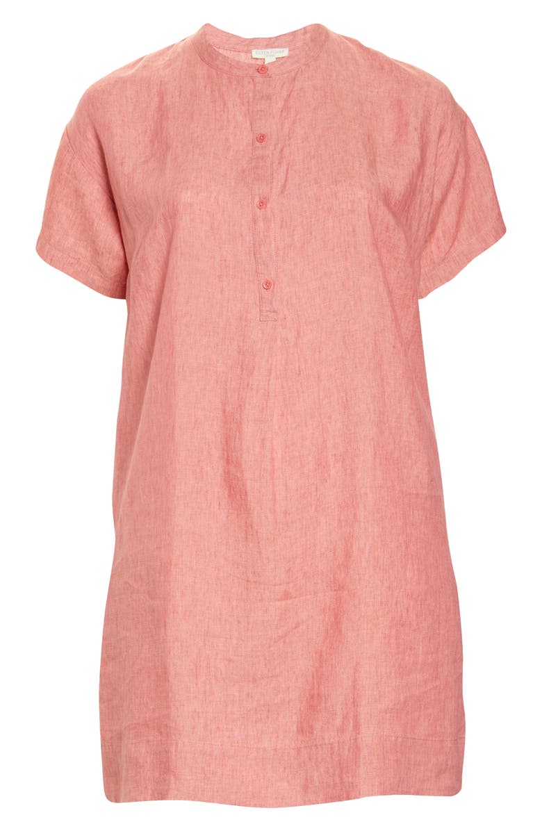 Vestido Eileen Fisher Plus de linho orgânico com gola mandarim, rosa, tamanho 2X