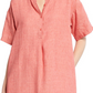 Vestido Eileen Fisher Plus de linho orgânico com gola mandarim, rosa, tamanho 2X