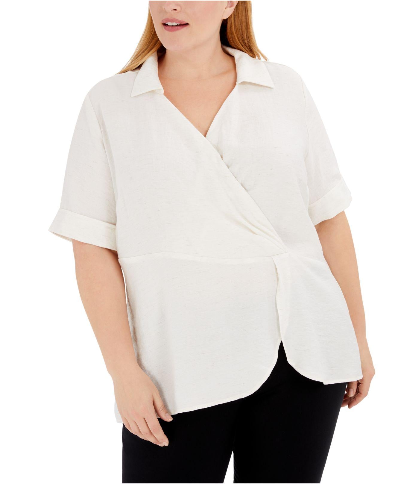 Blusa feminina Alfani manga curta branca tamanho 0X