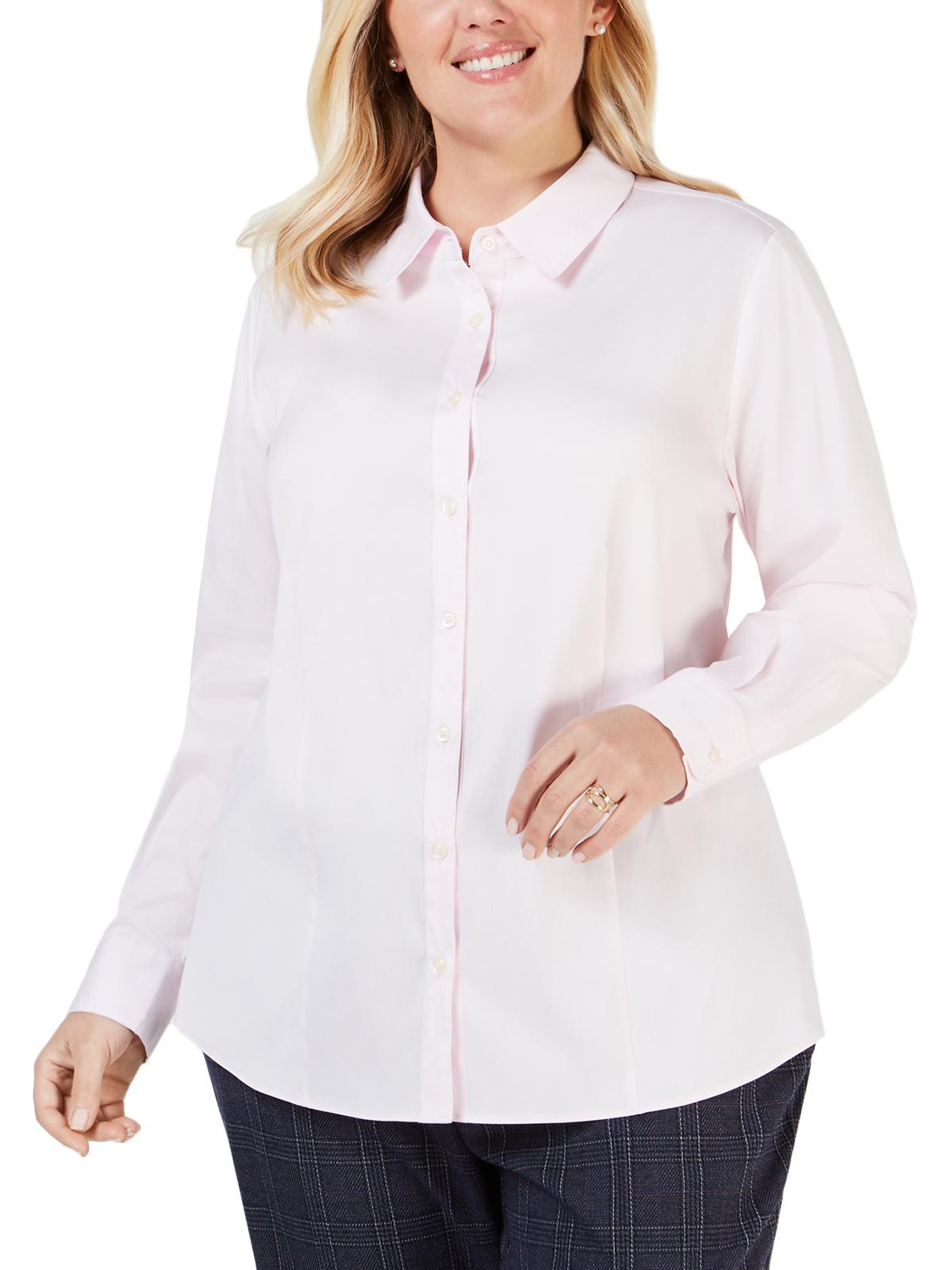 Camisa social feminina Charter Club Plus Woven Office com botões, rosa, tamanho 16W
