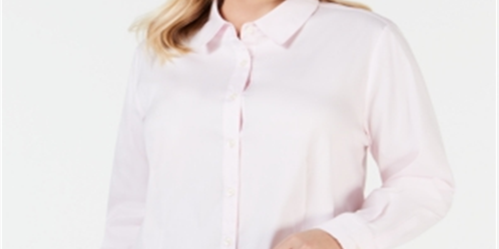Camisa social feminina Charter Club Plus Woven Office com botões, rosa, tamanho 16W