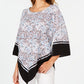 Blusa feminina Alfani estampada com manga 3/4 e gola joia para usar no trabalho, tamanho azul pequeno e pequeno