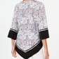 Blusa feminina Alfani estampada com manga 3/4 e gola joia para usar no trabalho, tamanho azul pequeno e pequeno