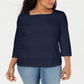 Karen Scott Blusa Feminina Listrada com Decote Quadrado e Renda Azul Tamanho Grande