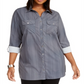 Camisa utilitária listrada plus size feminina NY Collection, azul, tamanho 1X