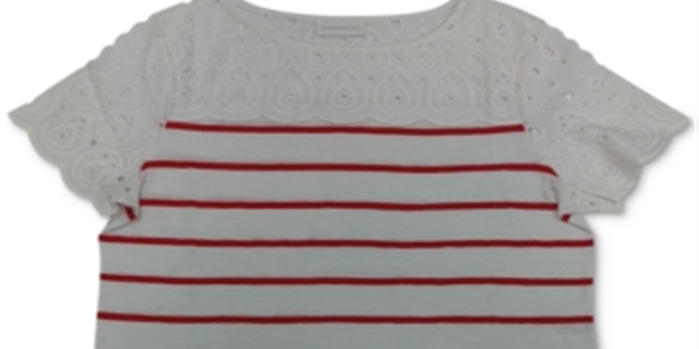 Charter Club Top feminino listrado de algodão com ilhós, vermelho, tamanho pequeno, extragrande