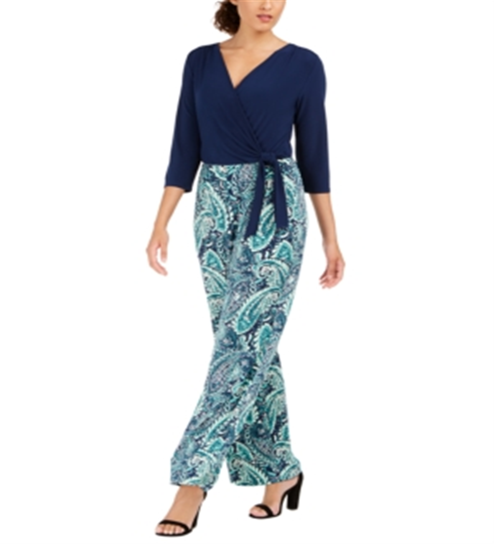 Macacão feminino com sobrepeliz estampado NY Collection, verde, tamanho pequeno e pequeno