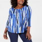 Blusa feminina estampada com manga 3/4 da coleção JM, azul, tamanho médio
