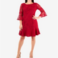 Vestido feminino NY Collection com babados e renda, tamanho pequeno, vermelho