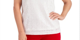 Regata feminina com lantejoulas Charter Club, branca, tamanho XX-G