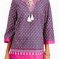 Blusa feminina Charter Club com decote dividido e borlas, túnica rosa, tamanho médio