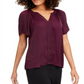 Vince Camuto Blusa feminina com decote aberto e manga curta, vermelha, tamanho pequeno