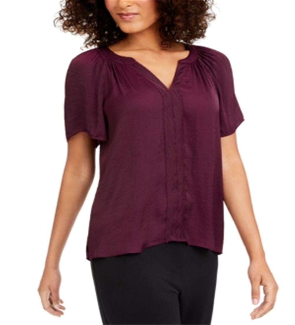 Vince Camuto Blusa feminina com decote aberto e manga curta, vermelha, tamanho pequeno